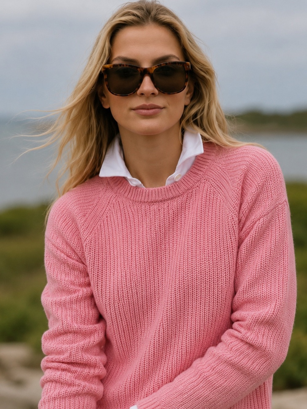 B. Draddy The Murray Luxury Cotton Sweater Pink Country Club Coastal Prep Small